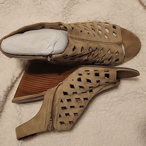 Franco Sarto Suede stacked wedge sandals (size 10)